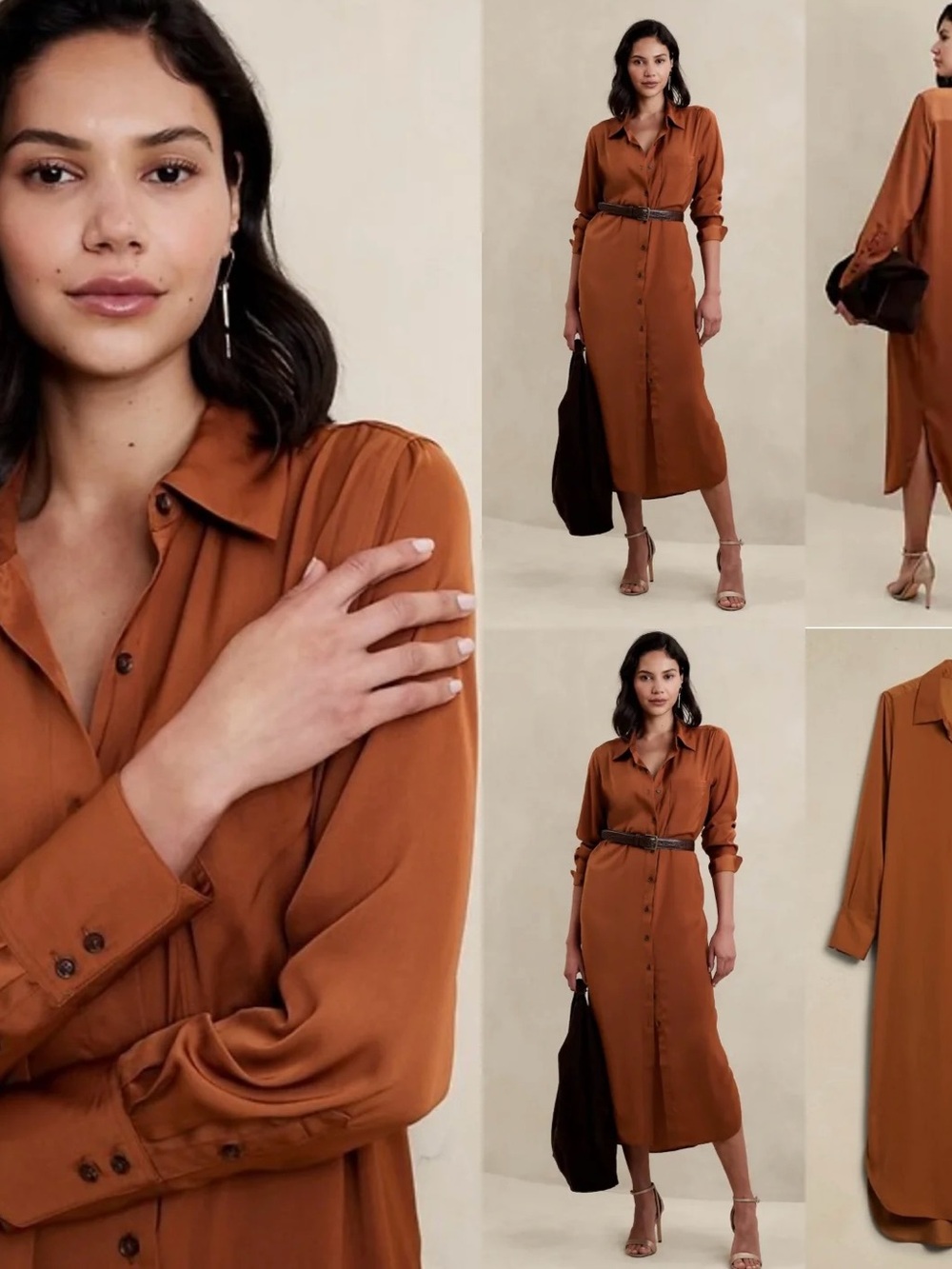 Banana Republic Rust Button-Front Midi Shirt Dress